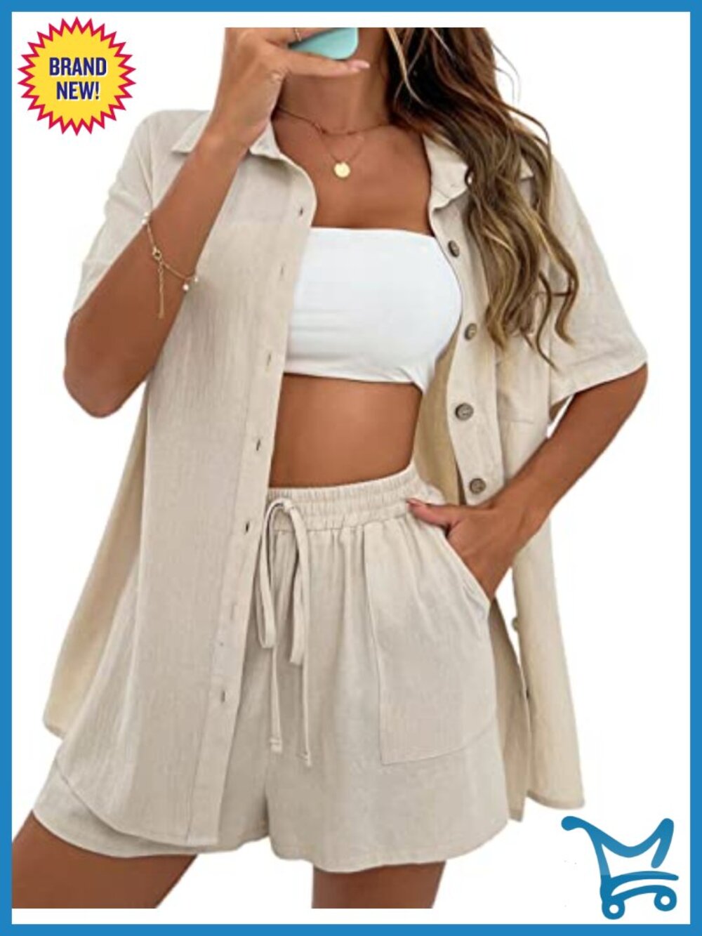 Linen 2 Piece Short Set Button Up Top Lounge Beach Vacation